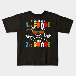 Goodbye 1st Grade Graduation Hello 2nd Grade Last Day Of School Pig Kids T-Shirt